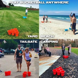 BucketBall | Team Color Edition | Combo Pack (Red/White): Original Yard Pong Game: Best Camping, Beach, Lawn, Outdoor, Family, Adult, Tailgate, Jumbo, Giant Game