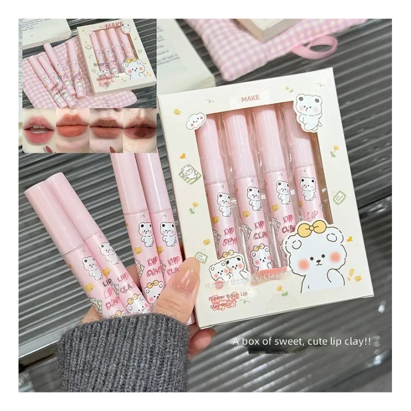 Set De Pintalabios Flower Bear, 4 Unidades, Terciopelo Mate