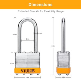 VIUIOE 12 Pcs Keyed Alike Padlocks with Keys - Long Shackle Gym Locker Lock with Keys - Laminated Pad Locks with Same Keys for Door, Luggage, Gate, Storage, Fence, Cabinet, Garage, Shed, Latch