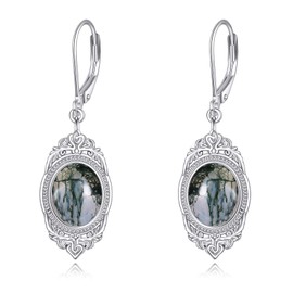 Moss Agate Earrings Sterling Silver Moss Agate Dangle Earrings Victorian Earrings Onyx Leverback Earrings Jewellery Gifts for Women