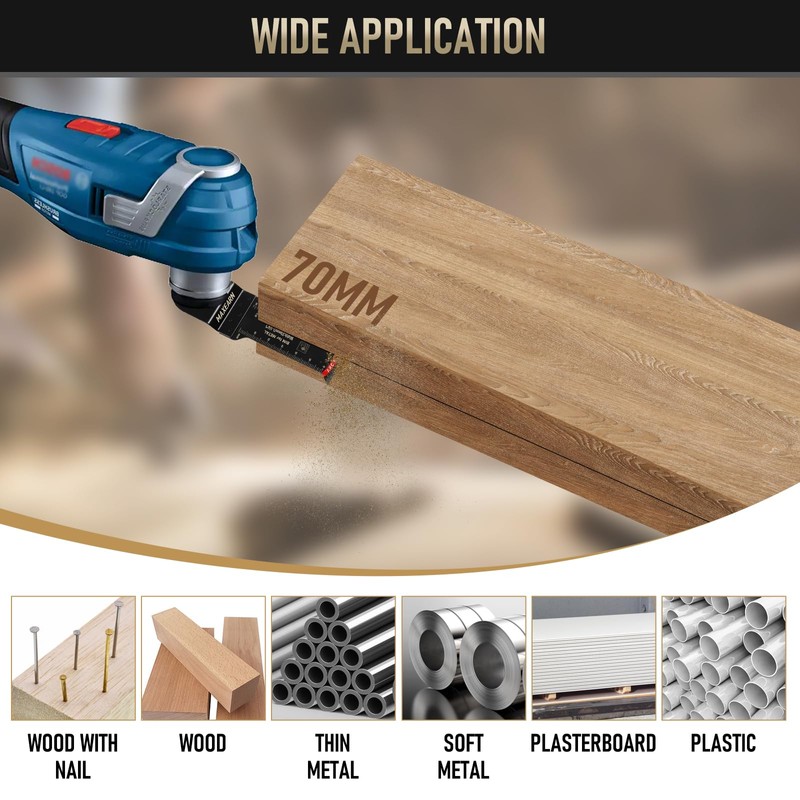 MaxEarn 10Pcs 70mm Extra Long Oscillating Saw Bla-des, Titanium Multitool