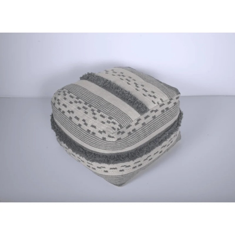Karim Ivory Grey Faux Yarn Large Poufcolor: as Pic Color