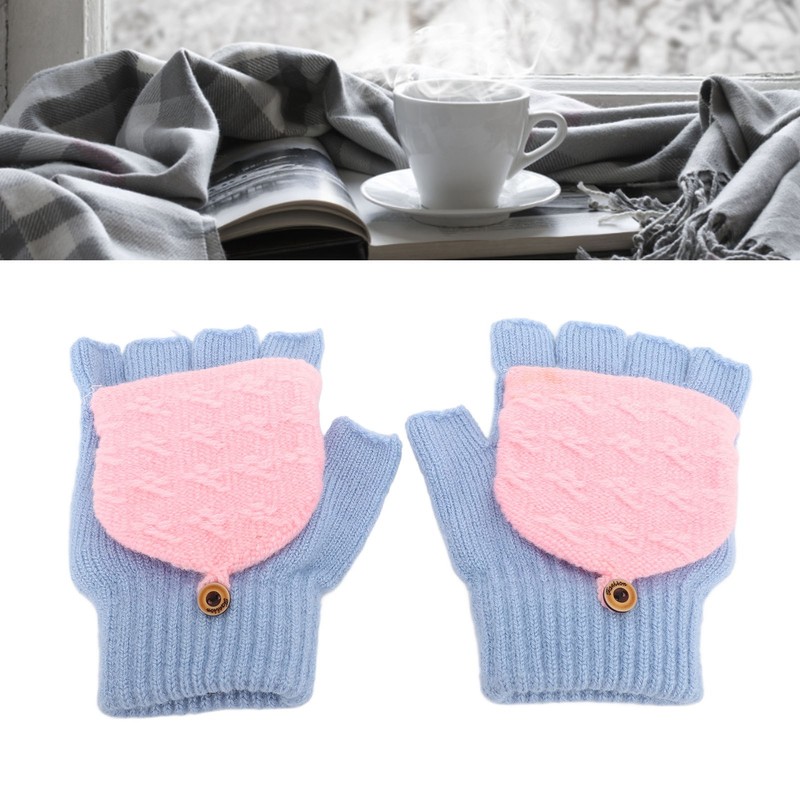 1 Pair Winter Knitted Fingerless Gloves Double Sided Heating USB