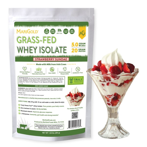 MariGold Grass-fed Whey Isolate Protein Powder - Strawberry Sundae Flavor