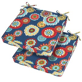 Magpie Fabrics Patio Square Chair Cushions 18"x18"x2.5" with Ties, 2 Pack, Waterproof Weather Resistant Outdoor Universal Corner Seat Cushion, for Garden Dining Office(Heronsbill Navy)