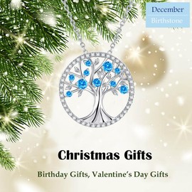 Re Besta Christmas Jewelry Gifts Tree of Life Necklace Women Birthday Gifts Wife Mom December Birthstone Blue Topaz Jewelry Sterling Silver