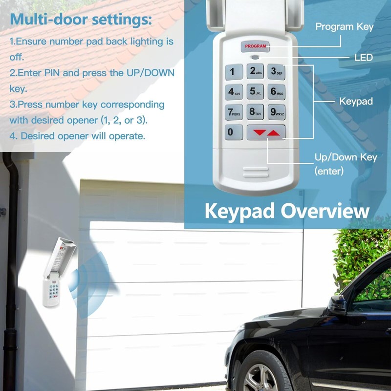 Garage Door Opener Wireless Keyless Keypad Replacement Fit for Chamberlain/Craftsman/LiftMaster