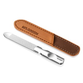 Mini Nail File Professional Double Sided Stainless Steel with Non-Slip Handle and Leather Case Nail File Washable Metal Nail File for Men and Women