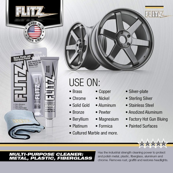 Flitz Multi-Purpose Polish and Cleaner Paste for Metal, Plastic, Fiberglass, Aluminum, Jewelry, Sterling Silver: Great for Headlight Restoration + Rust Remover, Made in the USA