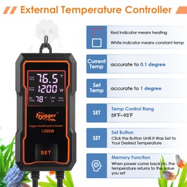 hygger Submersible Aquarium Heater 1200W Fish Tank Heater with Temperature Control & Auto Off Protection for 160-300 Gallons Saltwater and Freshwater