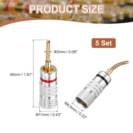 MECCANIXITY 10 Pcs Flex Pin Banana Plugs, 8.5mm (5/16") Banana Plug Jack Socket, 2mm Gold Plated Banana Plugs for Spring Loaded Terminals, Speaker Wire, Matte