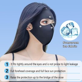 UPF 50+ Full Face Mask UV Protection Full Face Sun Shield, Breathable Cooling Ice Silk Summer Face Mask for Women & Men