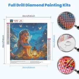 HEIBAGO 5D Diamond Painting Kits for Adults, DIY Fairy Full Drill Diamond Art Painting Kits, Diamond Dots Kits Butterfly Crystal Rhinestone Embroidery Art Pictures for Beginners, Home Wall 30x30cm