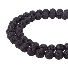 PandaHall Elite Natural Black Lava Stone Rock Gemstone Gem Round Loose Beads for Jewelry Making Findings Accessories(8mm x 1 Strand)
