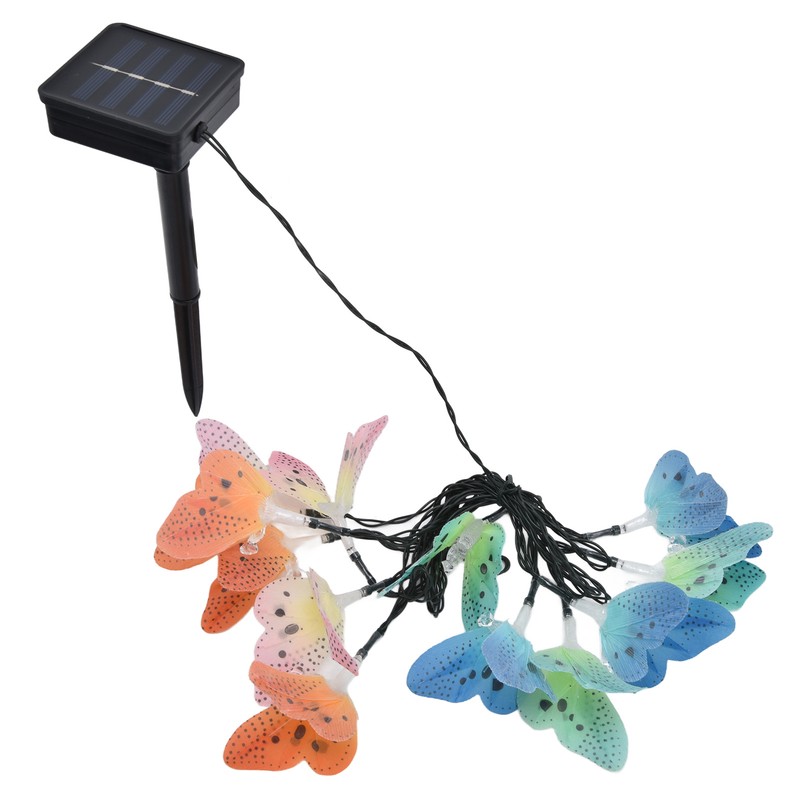 Solar Light String 12 LED IP44 Waterproof Colorful Butterflies Lamp