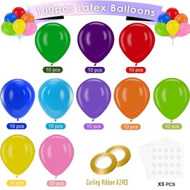 100 Pack Rainbow Latex Balloons 12 inch, Vibrant Assorted Color Party Balloons Thickened Latex Helium Balloons for Birthday Decorations, Graduation, Baby Shower & Wedding Arch Garland Party Decor