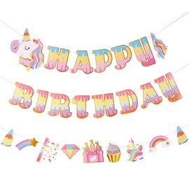 EASY JOY Unicorn Happy Birthday Banner 3 PCS Rainbow Unicorn Pastel Party Supplies Pastel Party Banners for Girls Women Birthday Baby Shower Party Home Wall Hanging Decor