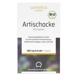 Sanhelios BIO Artischocke Kapseln | Hochdosiert aus ca. 20.000 mg BIO Artischocke | mind. 7,5 mg Cynarin | Für die natürliche Fettverdauung | BIO Qualität | vegan | 100 Kapseln