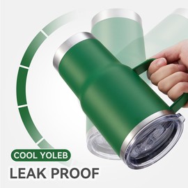 Cool Yoleb 30 oz Tumbler with Handle and Lid, Stainless Steel Tumblers Bulk Double Wall Vacuum Insulated Travel Mug Leak Proof Cup Keep Drinks Cold and Hot Dark Green, 4 Pack
