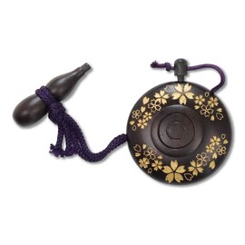 Incense Holder, Ebony, Cherry Blossom Carving, Gold, Large Size, Gourd Decoration