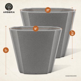 ARBORA 20" Monaco Square Polyresin Indoor and Outdoor Planter with Stone Blend Concrete Finish - Durable, Weatherproof, Lightweight, Large Plant Pot for Patio, Garden, Deck, Entryway