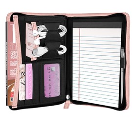 Konper Junior Padfolio Portfolio with 5 x 8 Writing Pad, A5 Business Portfolio Binder Folder Organizer Multi-Function Combination Case for Women, Pink