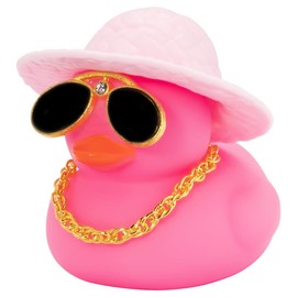 wonuu Car Dashboard Rubber Duck Ornament, Car Decoration Colour Ducks Accessories with Mini Hat Necklace and Sunglasses, M-Pink-Sun Hat