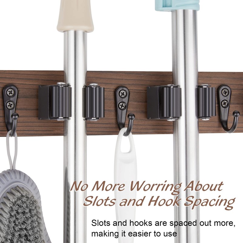 Mop and Broom Holder Wall Mount - Rustic Wood Broom