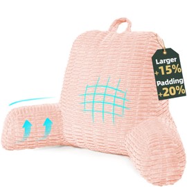 LUISOF 21" Higher Large Reading Pillow for Bed Adult, Back Pillow for Bed Sitting Up with Memory Foam Back Support with Arms Rest for Couch Chair Pink