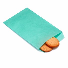 Quotidian Aqua Blue Flat Medium Greaseproof Paper Bags 4" x 6" (10 x 15.2cm) Pack of 1000 - Cookies Treats Samples Gifts Bakery