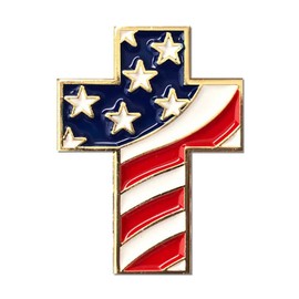 American Flag Christian Cross Lapel Pin - Gift - Hat pin
