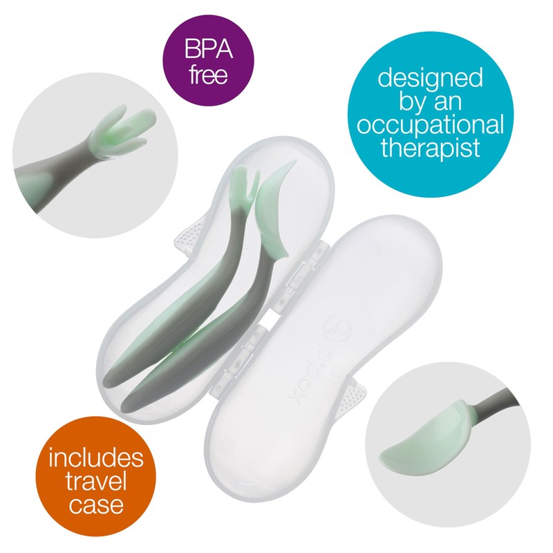 Toddler Cutlery Set with Uniquely Shaped Fork and Spoon (Pistachio)