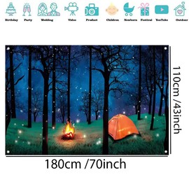 Camping Backdrop Forest Scene and Fire Set Camping Photography Background Camping Photo Background Camping Theme Party Decoration