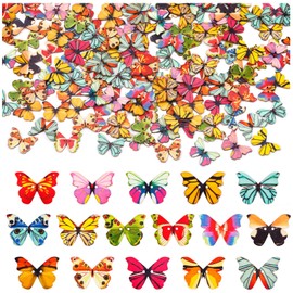 200Pcs Wooden Butterfly Buttons for Crafts, DIY Vintage Wood Butterfly Cute Animal Buttons for Sewing 1 Inch Colorful 2 Holes Small Cartoon Decorative Buttons for Crafts Clothes Accessories