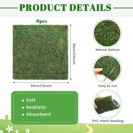 Canlierr 6 Pack Dried Moss Mat for Table Centerpieces, 12 x 12 Inch Square Mat for Wedding Christmas Baby Shower Party Decor, DIY Crafts, Fairy Miniature Gardens Accessories