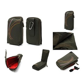 DFV mobile - Multi-Functional Vertical Stripes Nylon Pouch Bag case Zipper Closing Carabiner for GABA A6 - Color Green