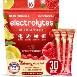 Keppi Electrolytes Powder Packets – Raspberry Lemonade Flavor – No Sugar Hydration Supplement with Potassium, Magnesium, Sodium – 30 Hydration Packets – Keto, Vegan, Fasting-Friendly, Zero Calorie