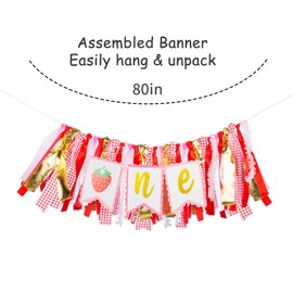 Strawberry Highchair Banner-1st Birthday Decoration,Sweet One Birthday Party Supplies for Girl Shower, Pink and Red First Birthday banner, Best Fairy Strawberry 1st Birthday Photo Props