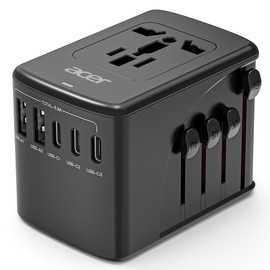 Acer  6 in 1 Universal Travel Adapter Global Compatibility Wall Chargers 3 USB-A & 2 USB-C Chargers AC Plug Adapter with 8A / 2000W Max Power for USA EU UK AUS Chargers - Color: black