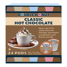 Double Donut Hot Chocolate Pods for Keurig K Cups Brewers, Single Serve Classic Hot Cocoa Pods, 24 Count