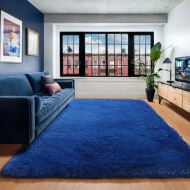ONASAR Navy Area Rugs for Living Room Bedroom, Washable 5x8 Blue Fluffy Bedside Throw Rug, Ultra Soft Plush Shaggy Floor Big Carpets for Nursery Kids Boys Girls Teen Playroom Home Decor Aesthetic