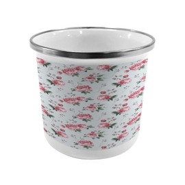 Ambesonne Shabby Flora Steel Camping Mug, Romantic Spring Summer Flowers Garden Roses with Leaves Artwork, Printed Thermal Cup for Camping and Outdoor Activities, Almond Green Pale Pink