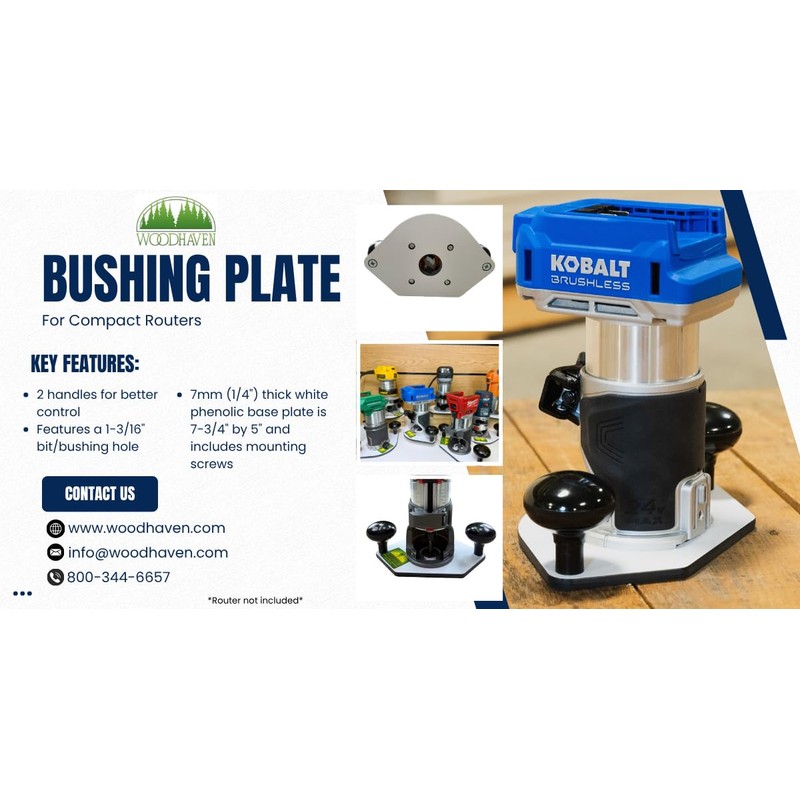Woodhaven 8380 Trim/Compact/Palm Router PC style Guide Bushing Baseplate for