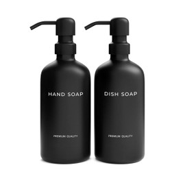 Soap Dispenser Set for Kitchen - Modern Design for Hand & Dish Cleaning | High Quality Kitchen Accessories (Black, Without Tray)