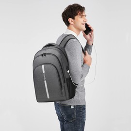 Kono Laptop Backpack Business Travel Work Computer Rucksack with USB Charging Port Large Lightweight College High School Bag Daypack for Men Women Boys Girls Fits 15.6 Inch Notebook (Grey)