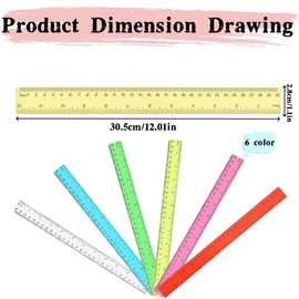 Purchase Products Colored rulers, 12in Centimeter rulers, Transparent Plastic rulers, 6 for Students, Schools, Offices and Homes