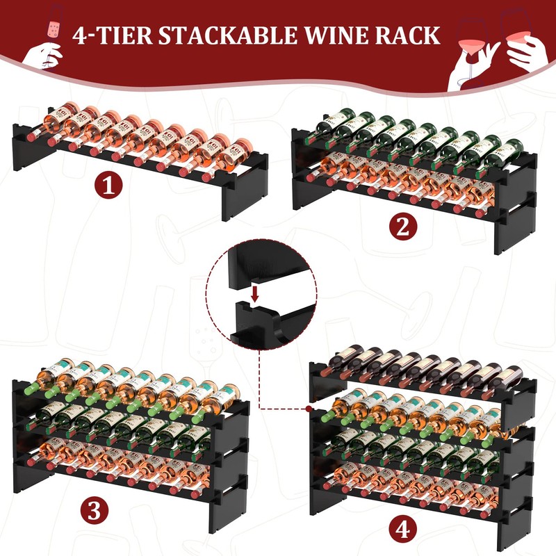 Domax Wine Rack Freestanding Floor - 36 Bottle Wooden Stackable