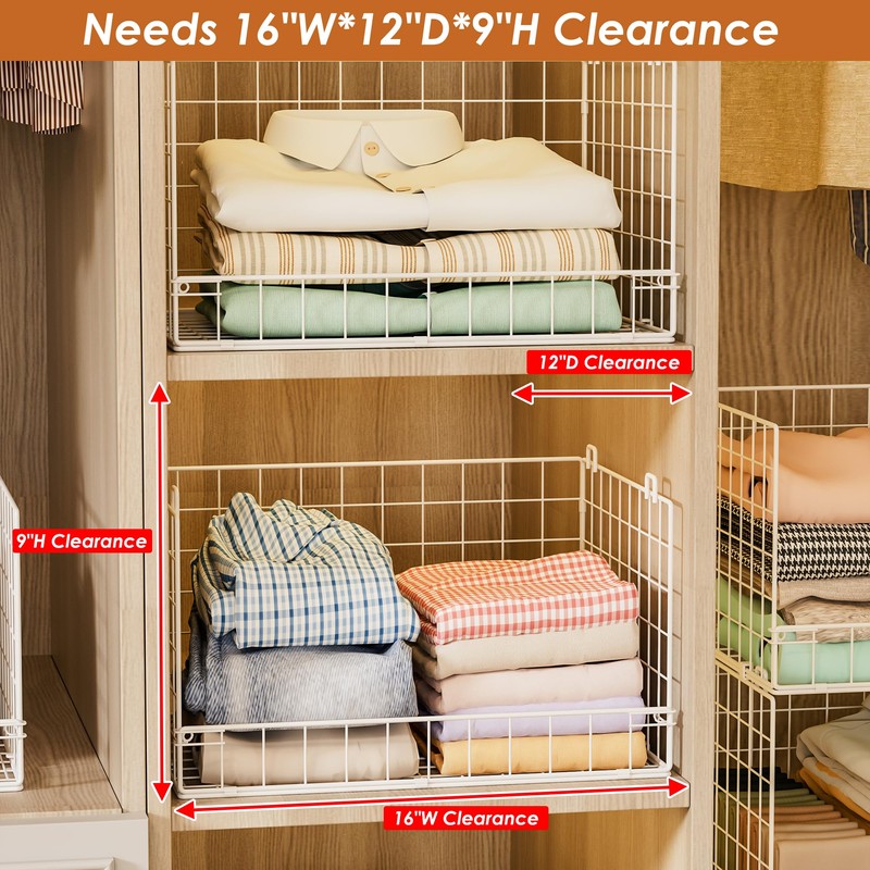Huxitocan 6-Tier Stackable Closet Organizers and Storage Basket - Foldable