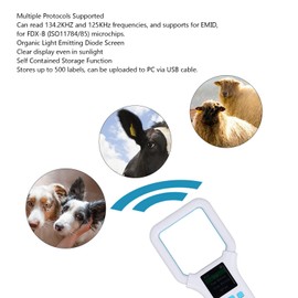 Bewinner RFID Chip Reader for Animals - 134.2 kHz 125 kHz Handheld Animal Chip Reader with 1.44 Inch TFT Screen and Buzzer, Cat Flap with Chip Detection EMID FDX-B (ISO 11784/85)