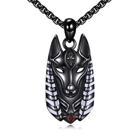 HUKKUN Egyptian Anubis Necklace Sterling Silver Black Anubis Egyptian Jewelry Gift for Men
